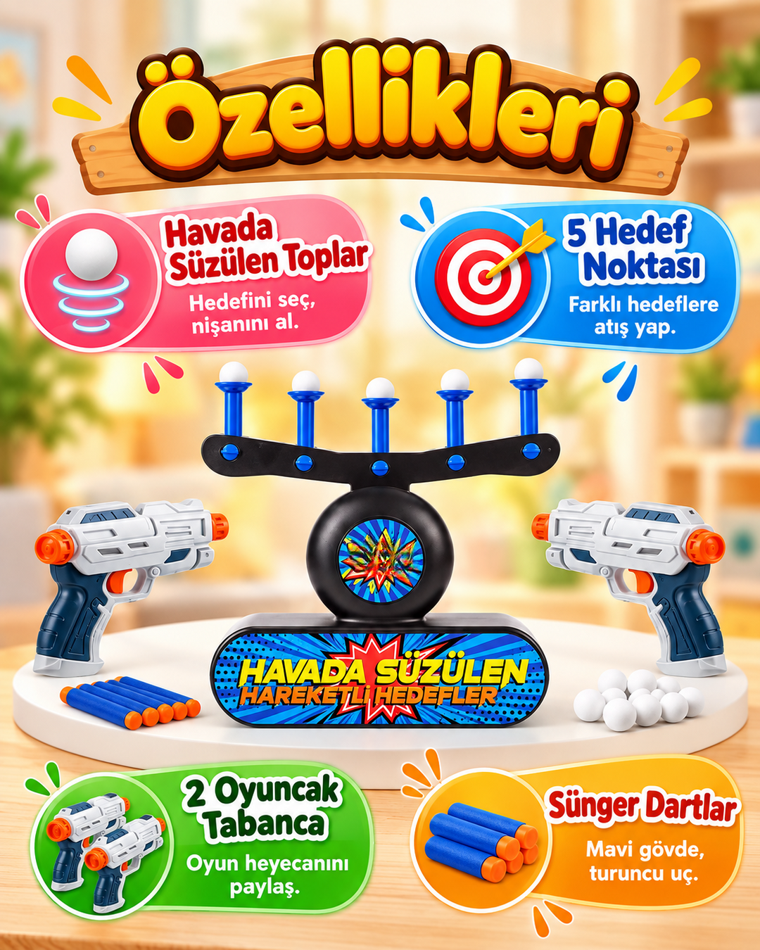 Havada Süzülen Hedef Vurma Oyunu - 2 Tabancalı Sünger Dart Seti