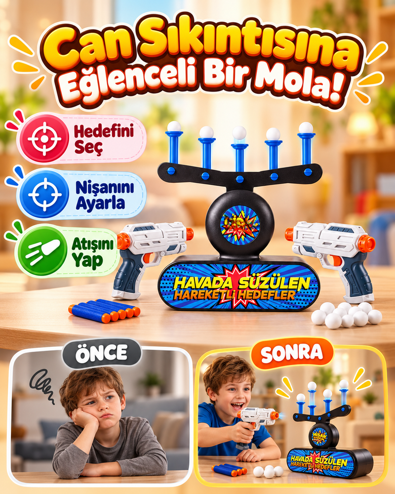 Havada Süzülen Hedef Vurma Oyunu - 2 Tabancalı Sünger Dart Seti