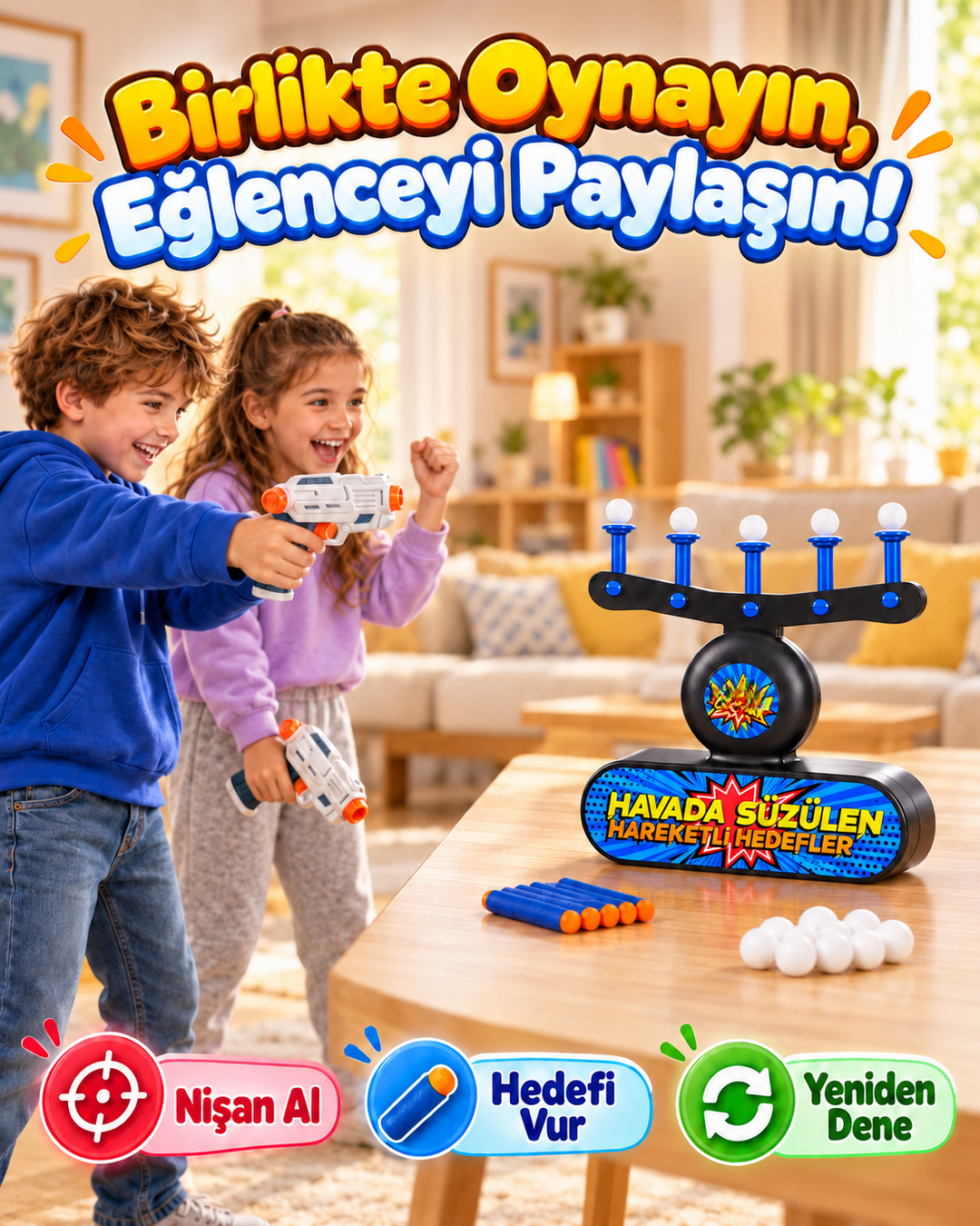Havada Süzülen Hedef Vurma Oyunu - 2 Tabancalı Sünger Dart Seti